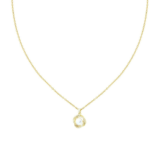 Collana Catena Forzatina Diamantata con Perla contornata da Crystal Bianchi in ACCIAIO<BR>