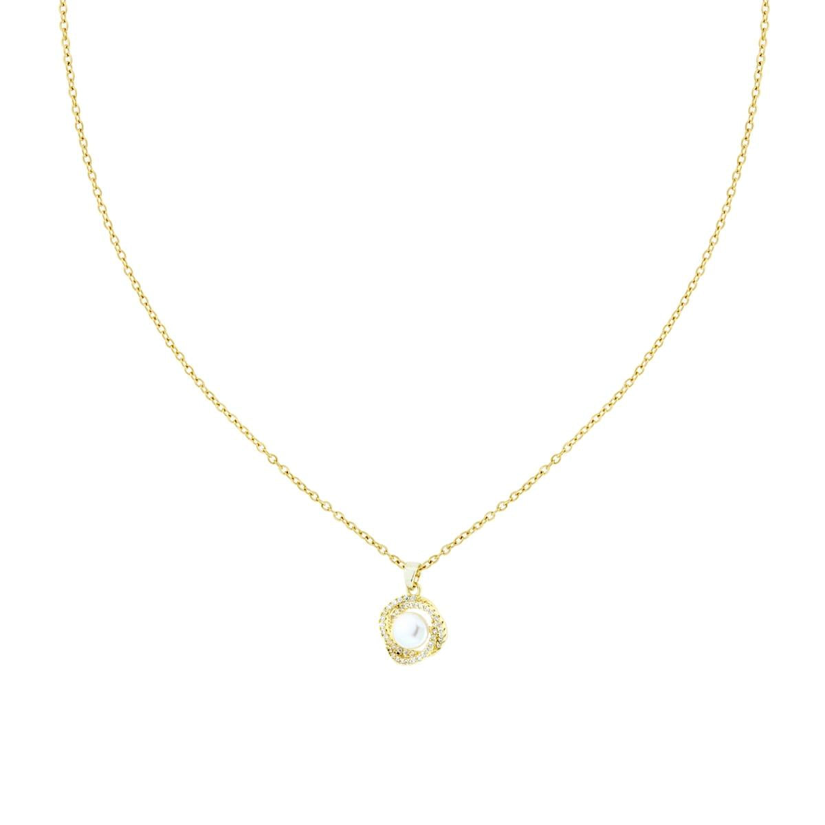 Collana Catena Forzatina Diamantata con Perla contornata da Crystal Bianchi in ACCIAIO<BR>