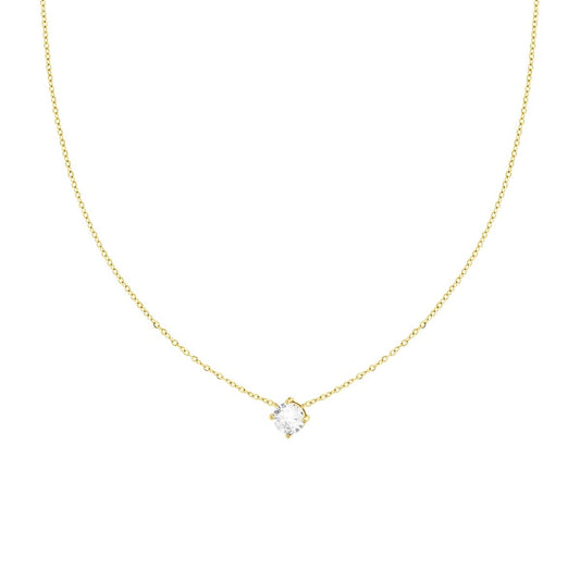 Collana Catena Forzatina Diamantata con Punto Luce Crystal Bianco mm 6 in ACCIAIO colore Oro