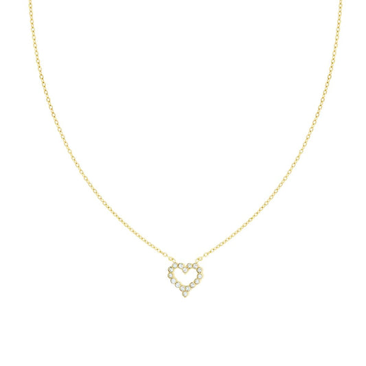 Collana Catena Forzatina Diamantata con Cuore e Crystal Bianchi in ACCIAIO colore Oro
