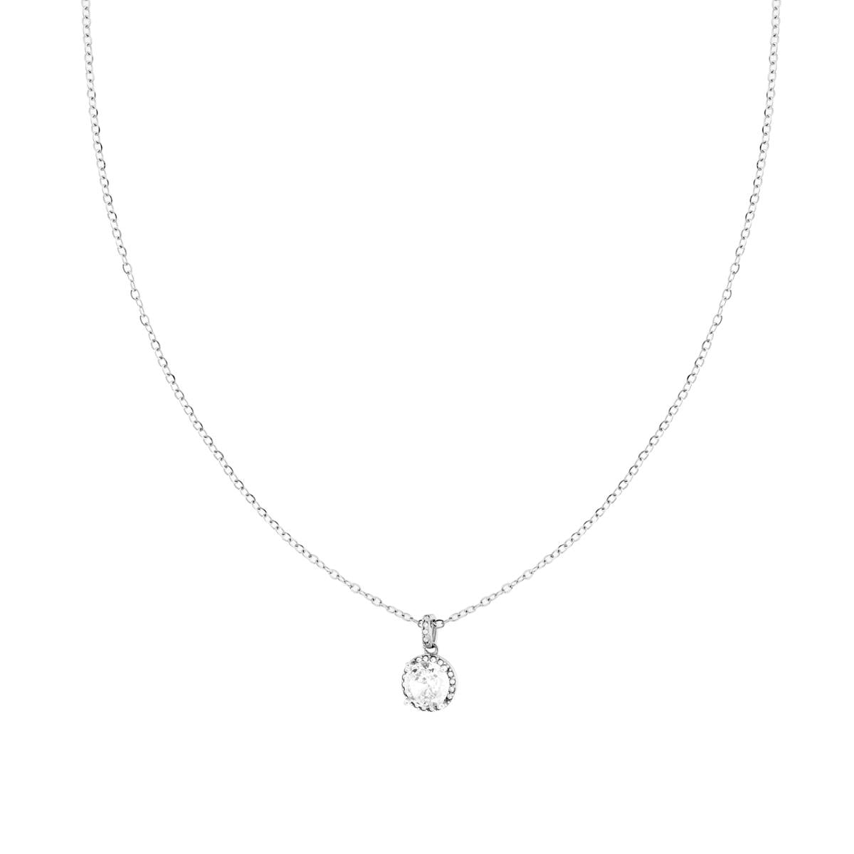 Collana Catena Forzatina Diamantata con Punto Luce contornato da Crystal Bianchi in ACCIAIO