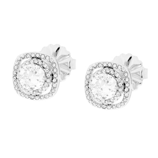Orecchini Quadrati con Punto Luce e Crystal Bianchi in ACCIAIO