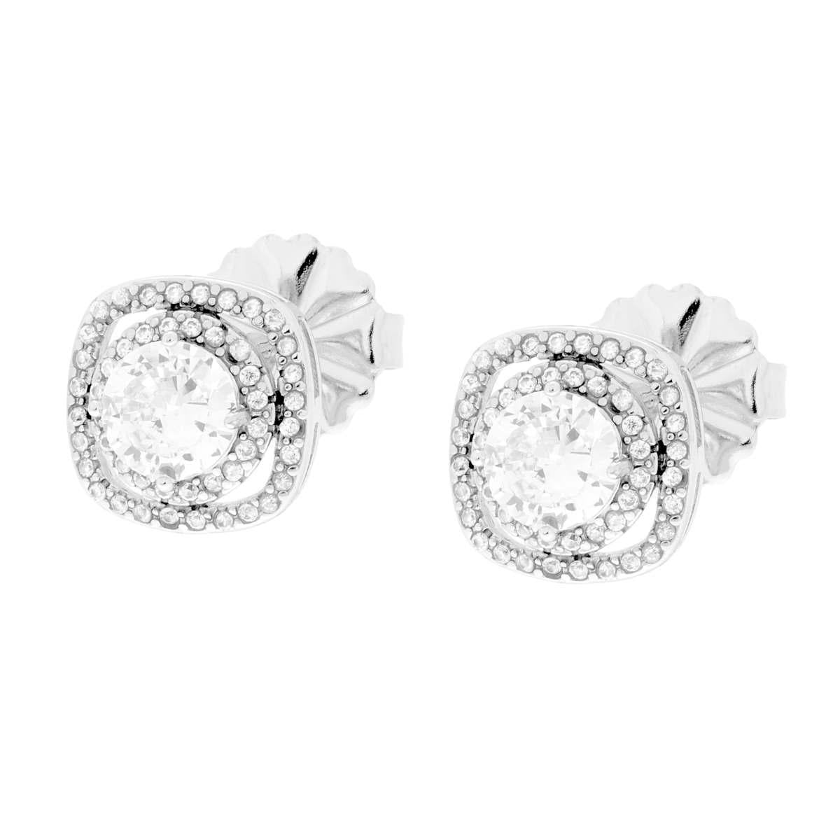Orecchini Quadrati con Punto Luce e Crystal Bianchi in ACCIAIO