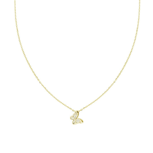 Collana Catena Forzatina Diamantata con Farfalla e Crystal Bianchi in ACCIAIO e OTTONE colore Oro