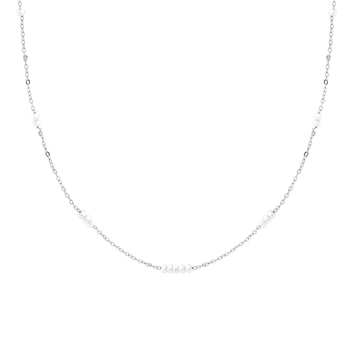 Collana Catena Forzatina Diamantata con Perle in ARGENTO 925 Galvanica Rodio<BR>