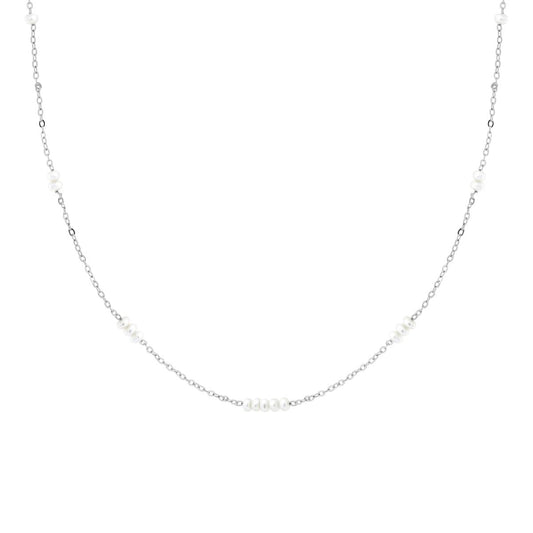 Collana Catena Forzatina Diamantata con Perle in ARGENTO 925 Galvanica Rodio<BR>