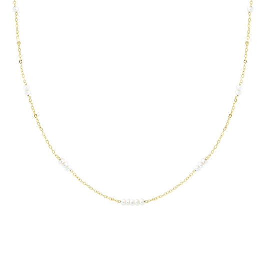Collana Catena Forzatina Diamantata con Perle in ARGENTO 925 Galvanica Oro<BR>