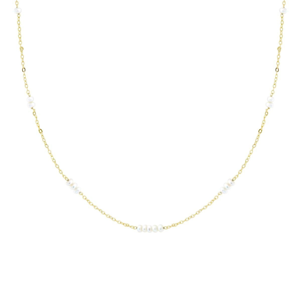 Collana Catena Forzatina Diamantata con Perle in ARGENTO 925 Galvanica Oro<BR>