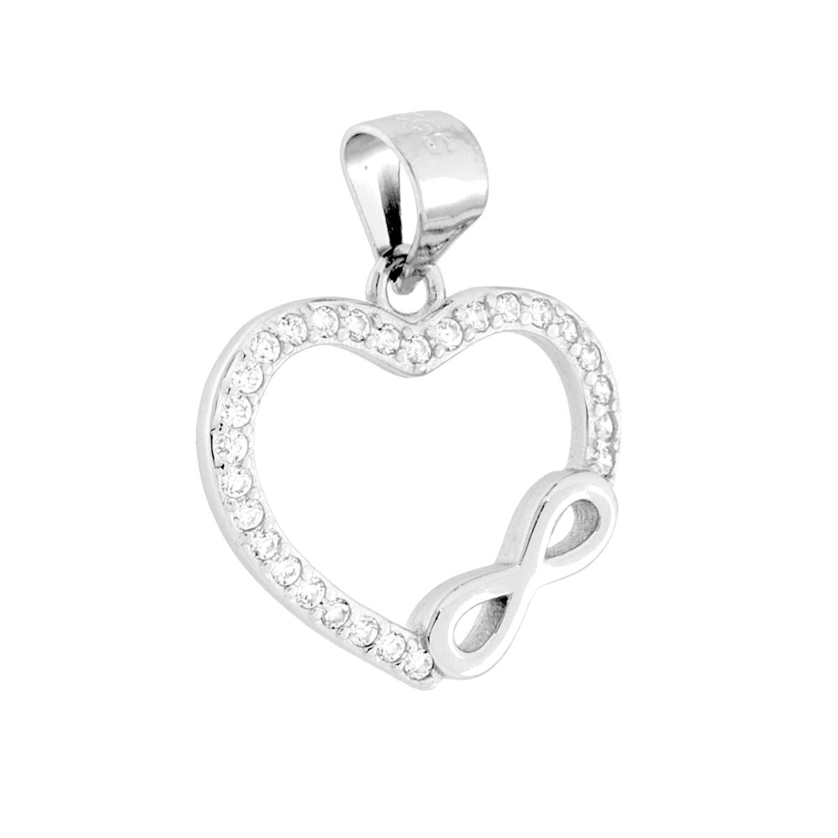 Ciondolo Cuore Infinito con Cubic Zirconia Bianchi in ARGENTO 925 Galvanica Rodio