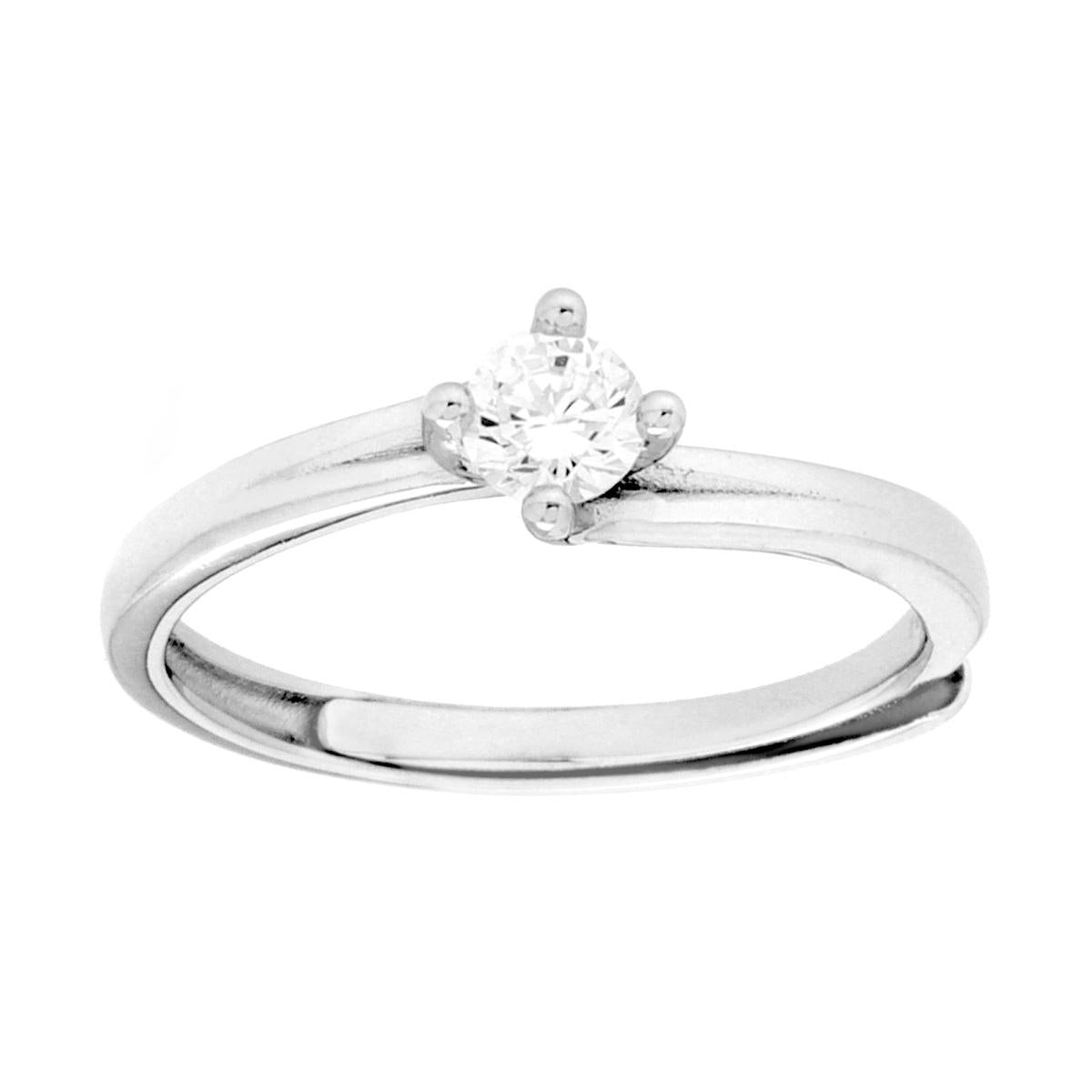 Anello Solitario con Cubic Zirconia Bianco mm 4 in ARGENTO 925 Galvanica Rodio