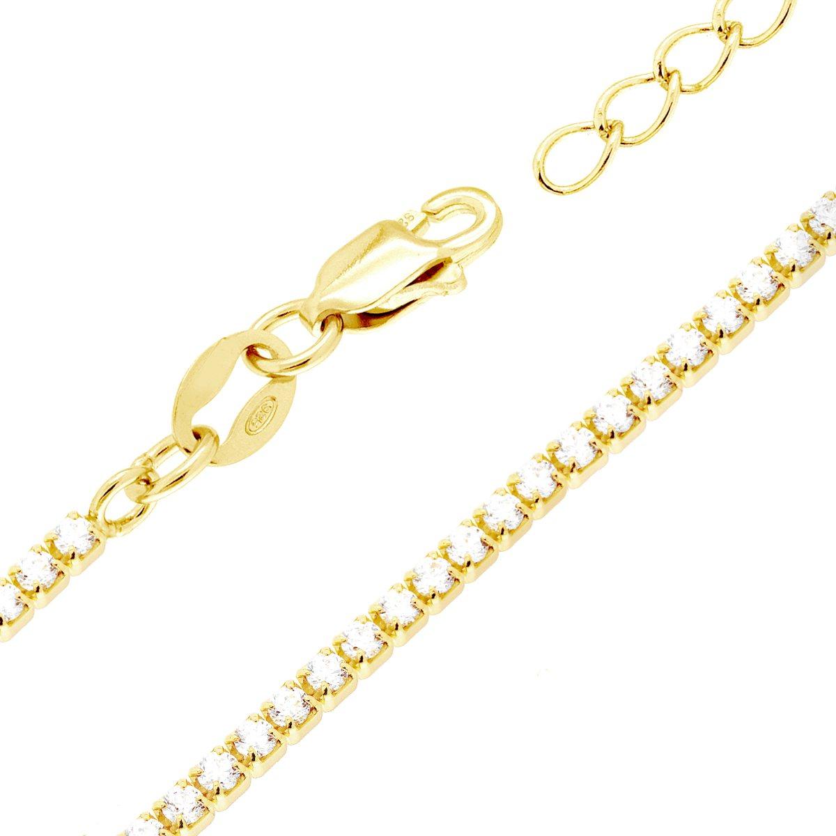 Bracciale Tennis Griffe cm 16+3 con Cubic Zirconia Bianchi mm 1.7 in ARGENTO 925 Galvanica Oro<BR>