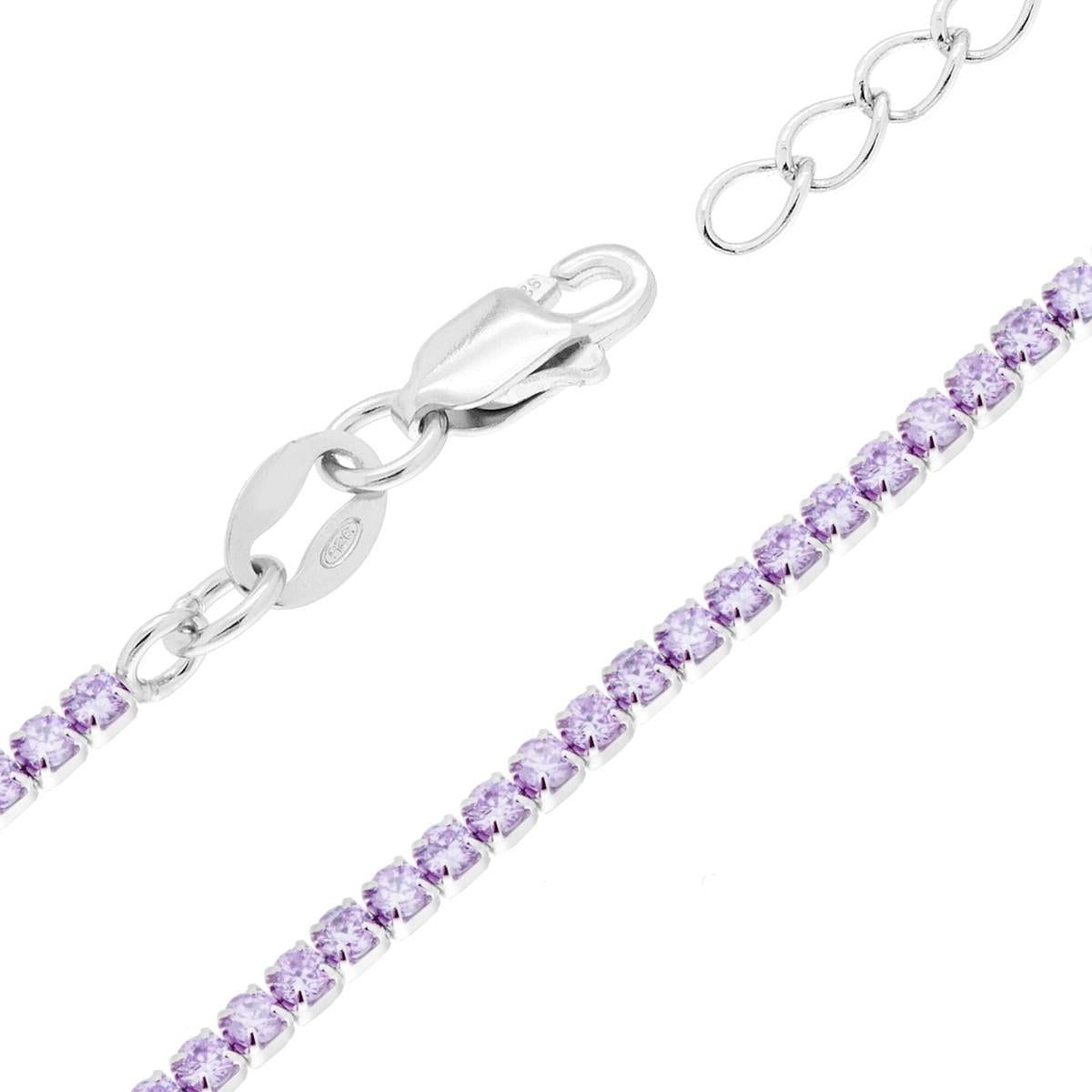 Bracciale Tennis Griffe cm 16+3 con Cubic Zirconia Lilla mm 1.7 in ARGENTO 925 Galvanica Rodio<BR>
