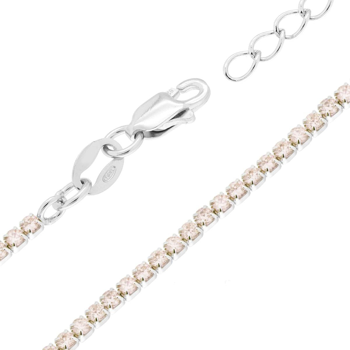Bracciale Tennis Griffe cm 16+3 con Cubic Zirconia Champagne mm 1.7 in ARGENTO 925 Galvanica Rodio<BR>