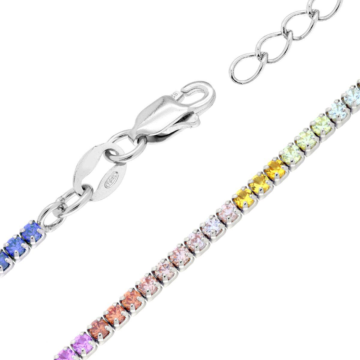 Bracciale Tennis Griffe cm 16+3 con Zirconi Multicolor degrade mm 1.7 in ARGENTO 925 Galvanica Rodio