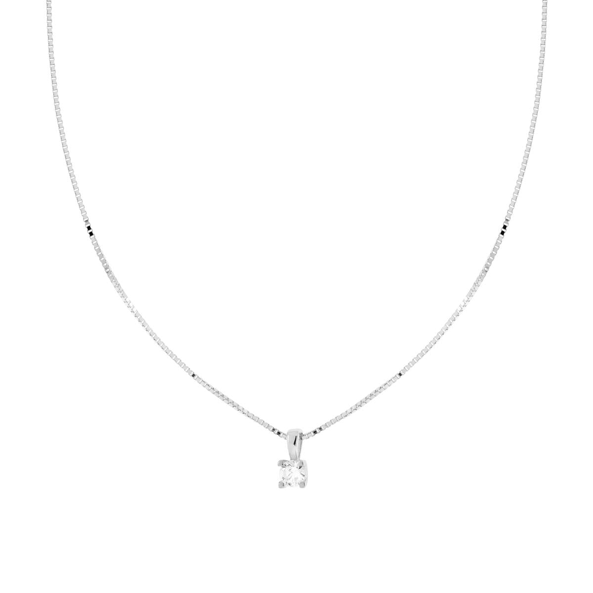 Collana Catena Veneziana Diamantata con Punto Luce Cubic Zirconia Bianco mm 4 in ARGENTO 925 Galvanica Rodio<BR>