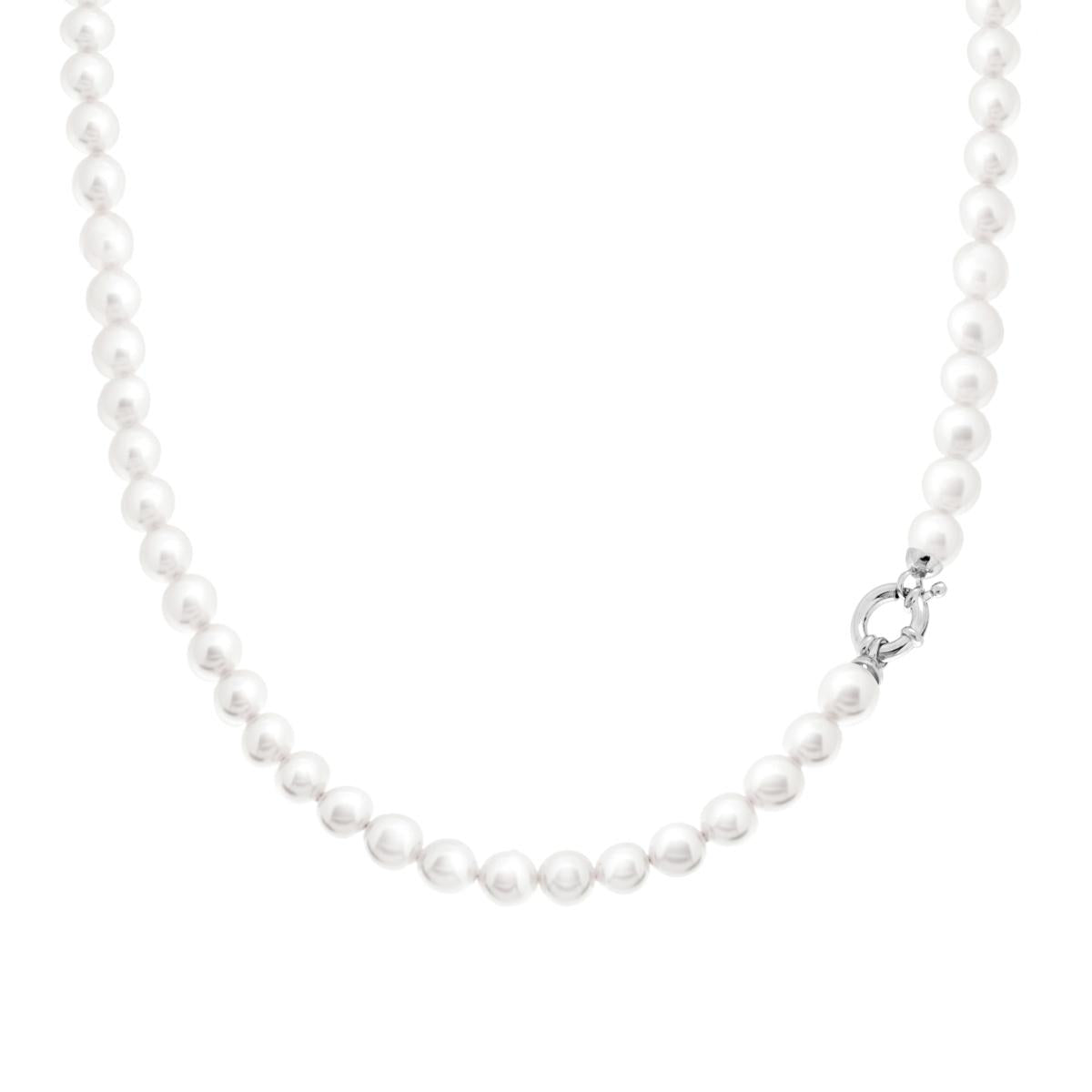Collana Perla mm 6 in ARGENTO 925 Galvanica Rodio<BR>
