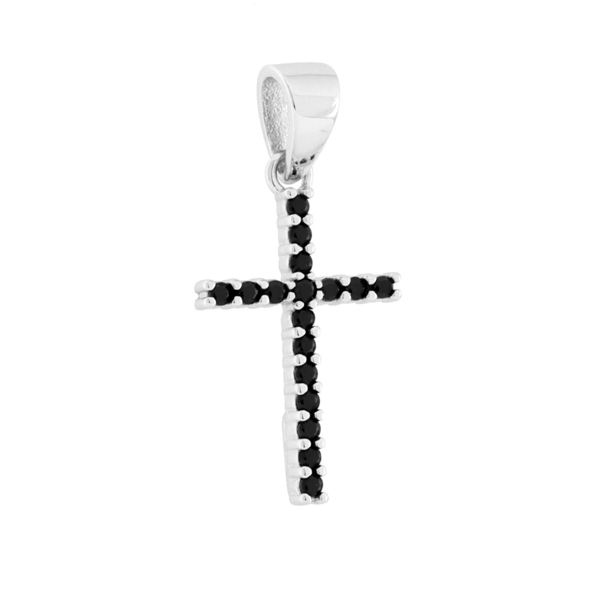 Ciondolo Croce con Cubic Zirconia Neri in ARGENTO 925 Galvanica Rodio