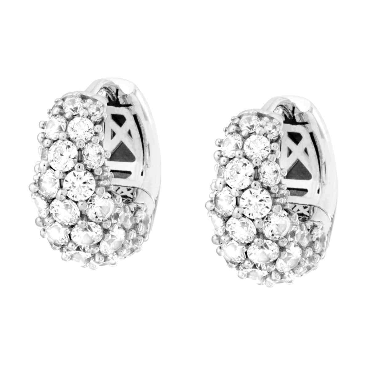 Orecchini Cerchio Bombato con Cubic Zirconia Bianchi in ARGENTO 925 Galvanica Rodio<BR>