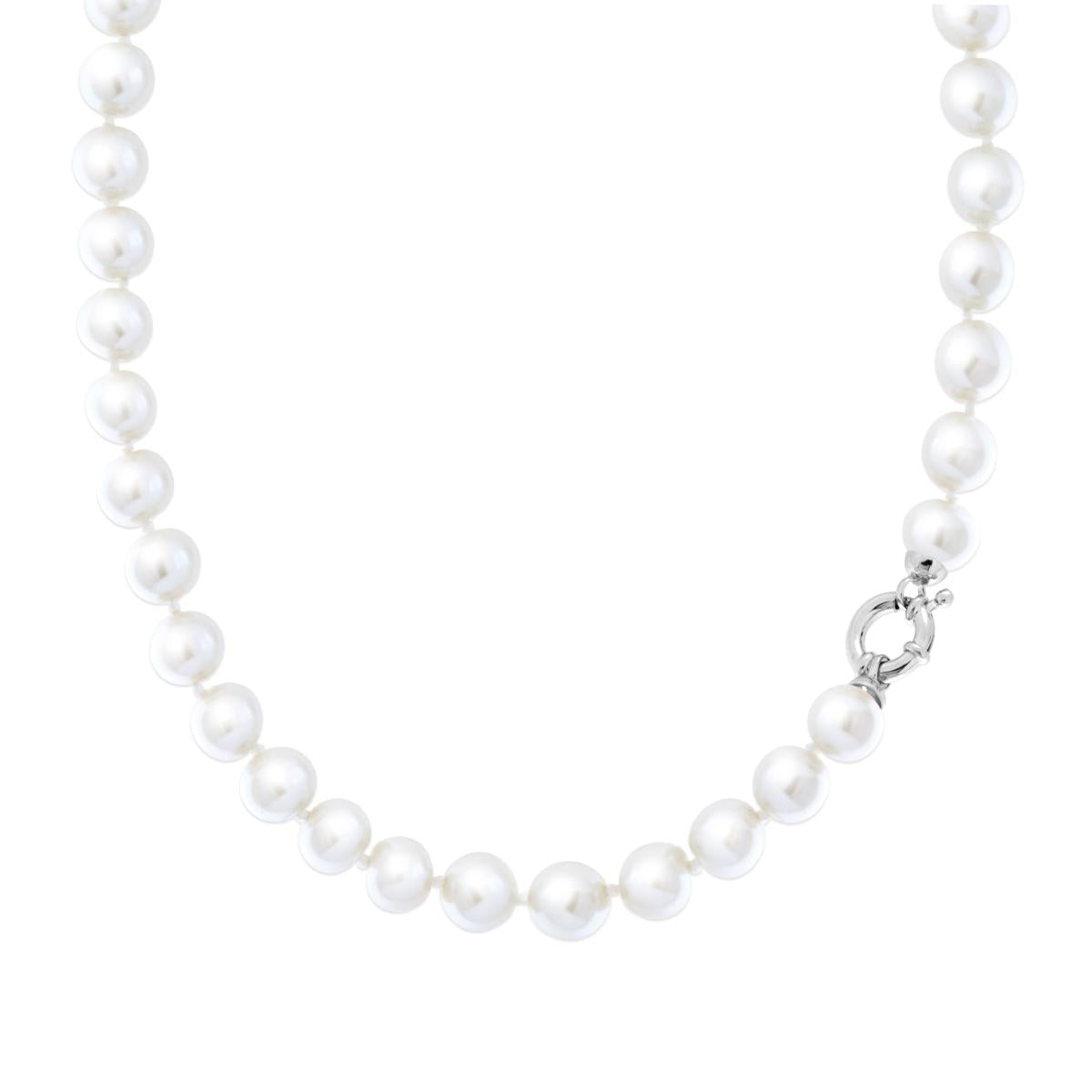 Collana Perla mm 10 in ARGENTO 925 Galvanica Rodio