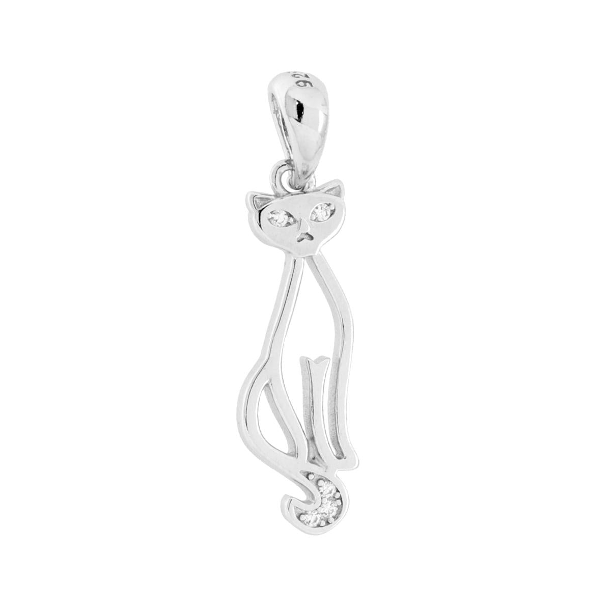 Ciondolo Gatto con Cubic Zirconia Bianchi in ARGENTO 925 Galvanica Rodio