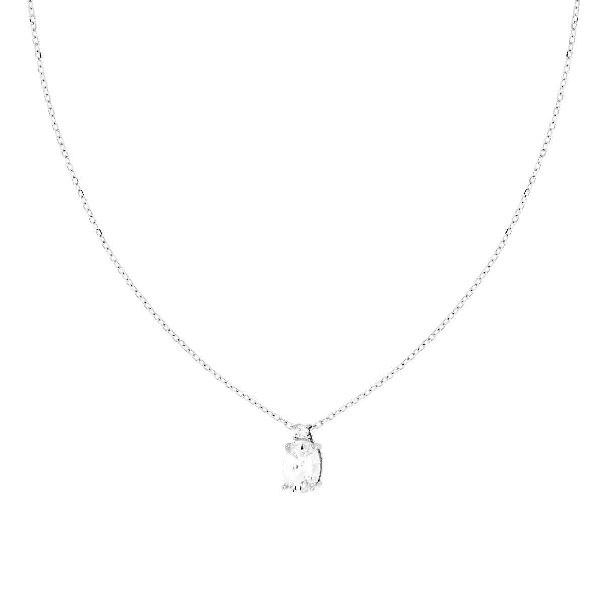 Collana Catena Forzatina Diamantata con Punto Luce Ovale Bianco Cubic Zirconia in ARGENTO 925 Galvanica Rodio<BR>