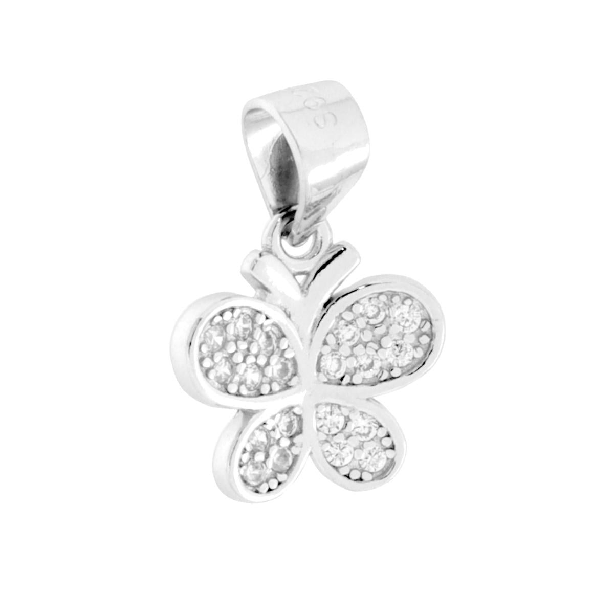 Ciondolo Farfalla con Cubic Zirconia Bianchi in ARGENTO 925 Galvanica Rodio<BR>