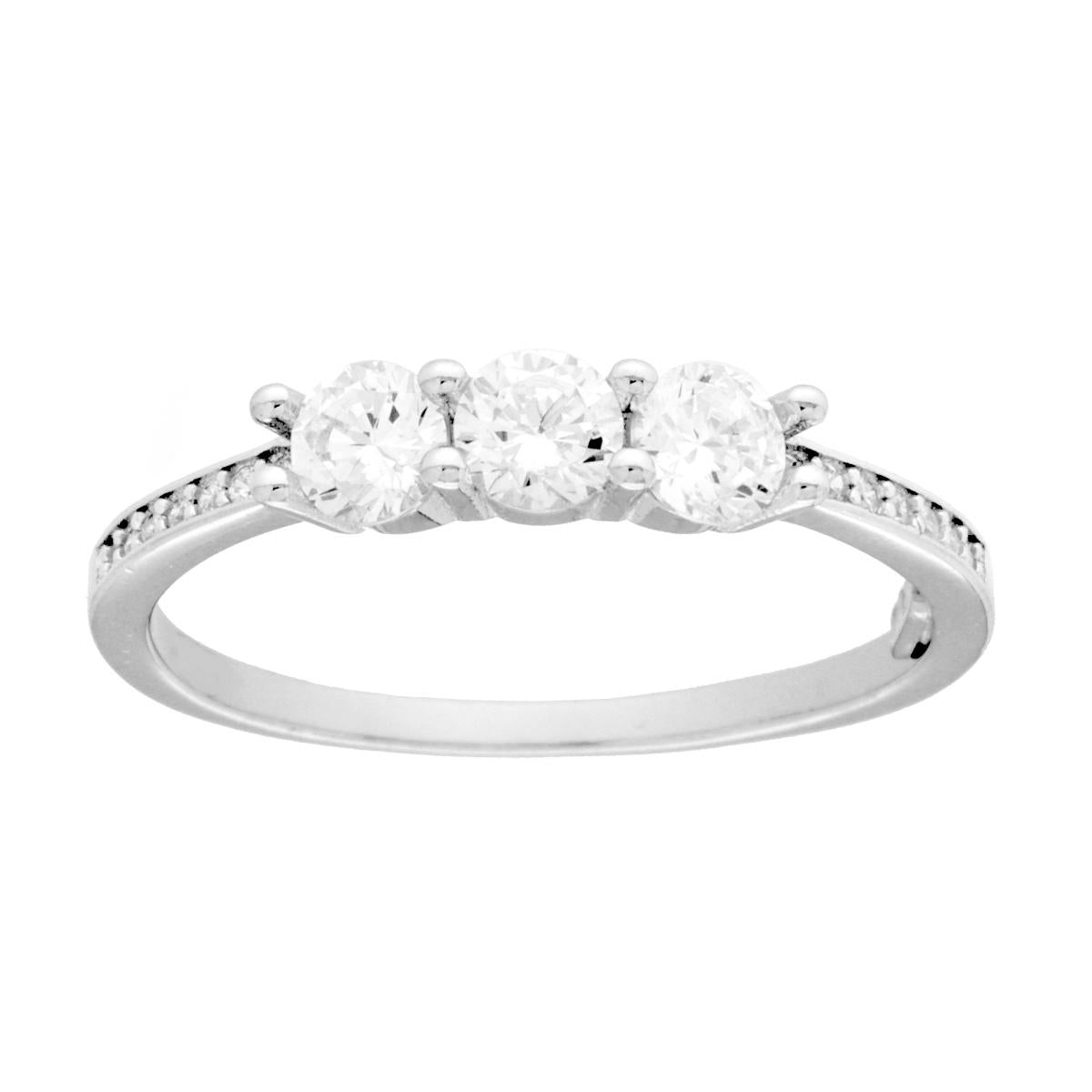 Anello Trilogy con Cubic Zirconia Bianchi mm 4 in ARGENTO 925 Galvanica Rodio