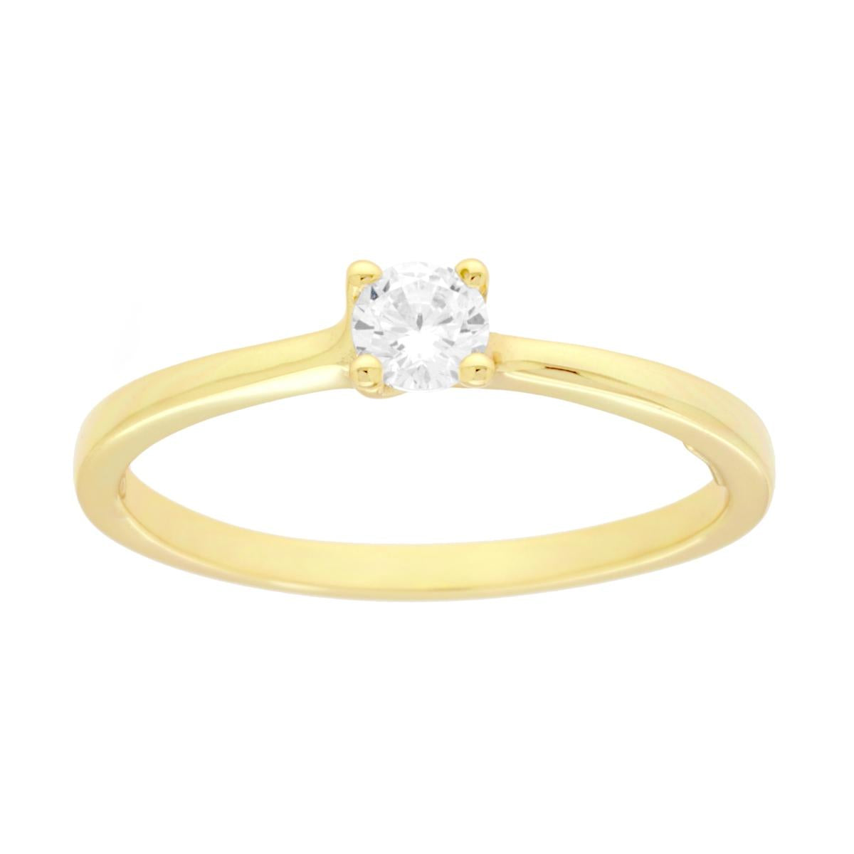 Anello Solitario con Cubic Zirconia Bianco mm 4 in ARGENTO 925 Galvanica Oro<BR>