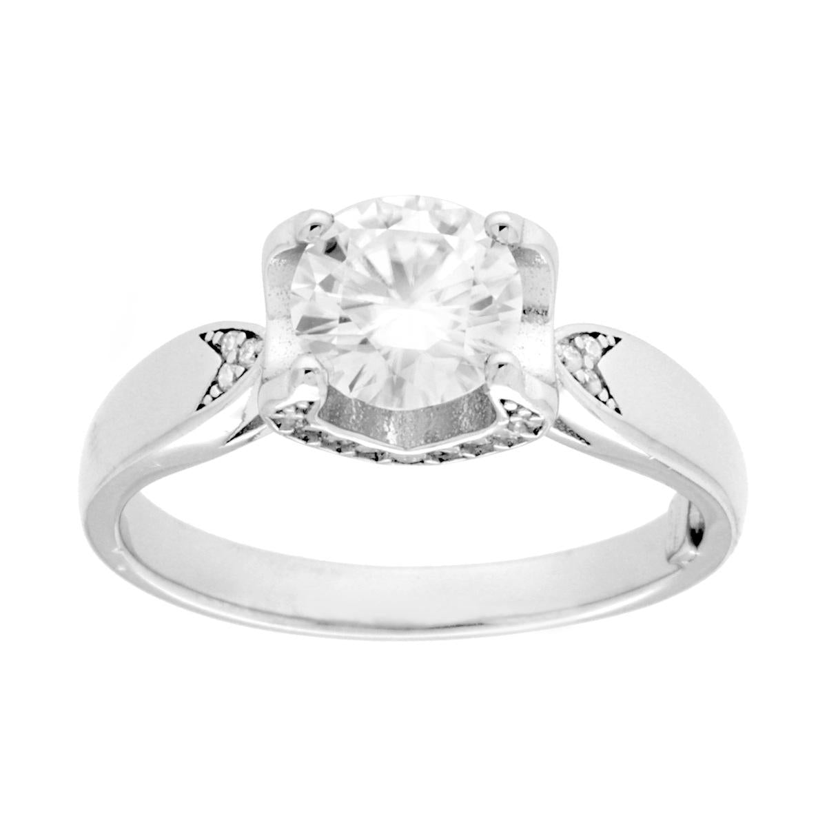 Anello Solitario con MOISSANITE mm 6.5 in ARGENTO 925 Galvanica Rodio