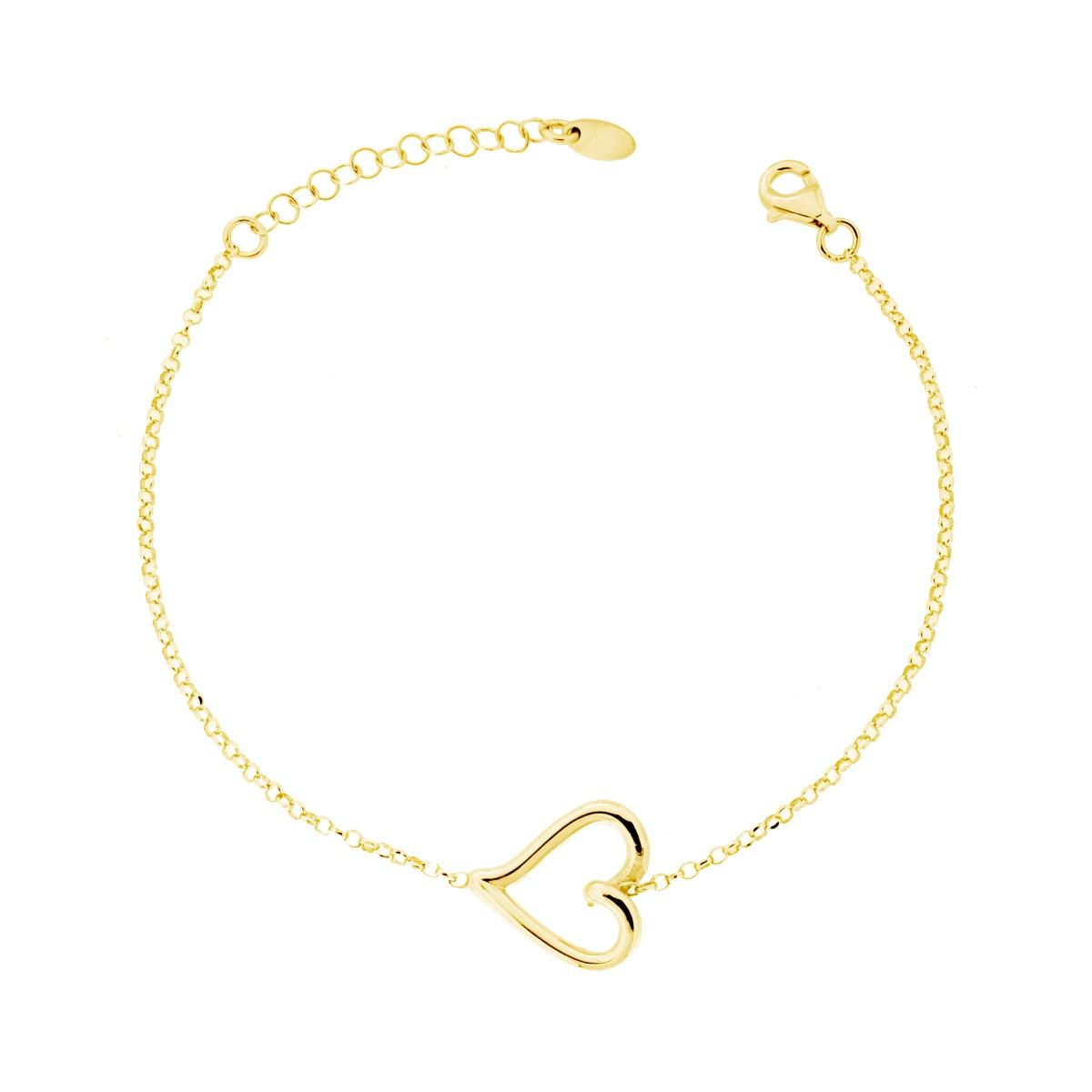 Bracciale Catena Rolo Diamantata con Cuore in ARGENTO 925 Galvanica Oro