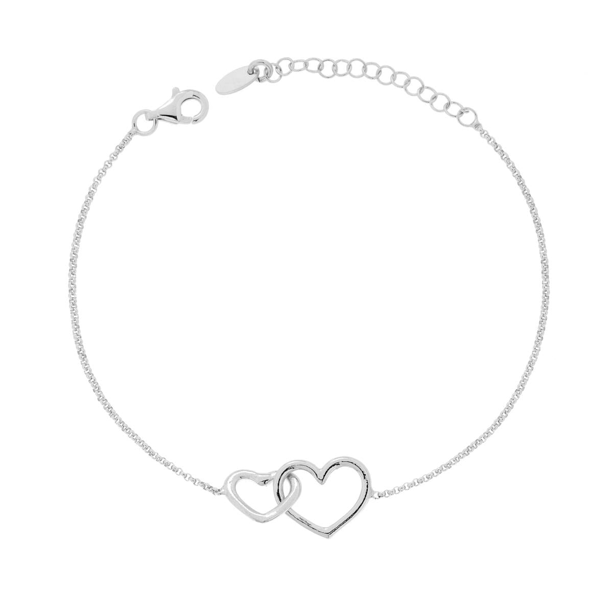 Bracciale Catena Rolo Diamantata con Cuori incrociati in ARGENTO 925 Galvanica Rodio