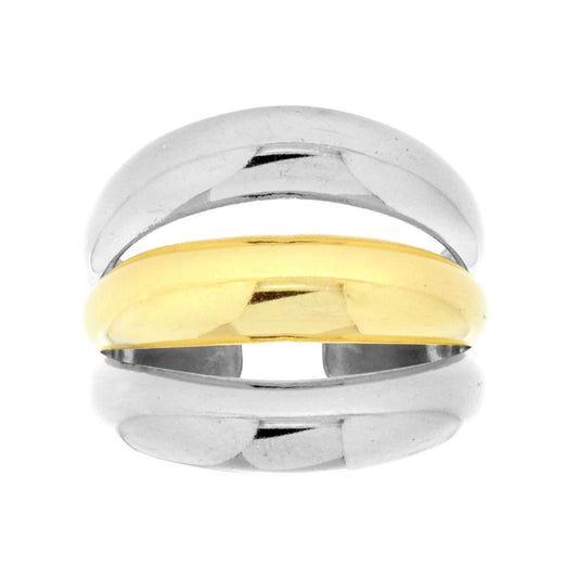 Anello Tripla Fascia con dettaglio colore Oro in ACCIAIO <BR>