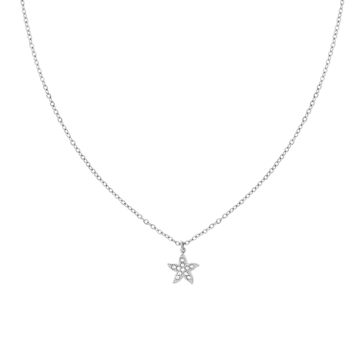 Collana Catena Forzatina Diamantata con Stella Marina e Crystal Bianchi in ACCIAIO