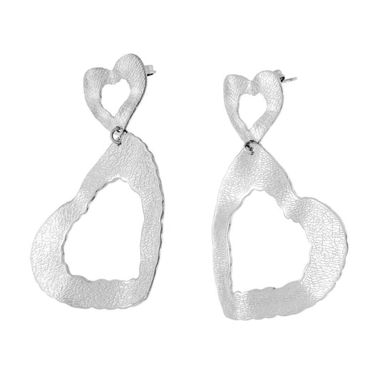 Orecchini con Piastre Cuore Irregolari Diamantate in ACCIAIO