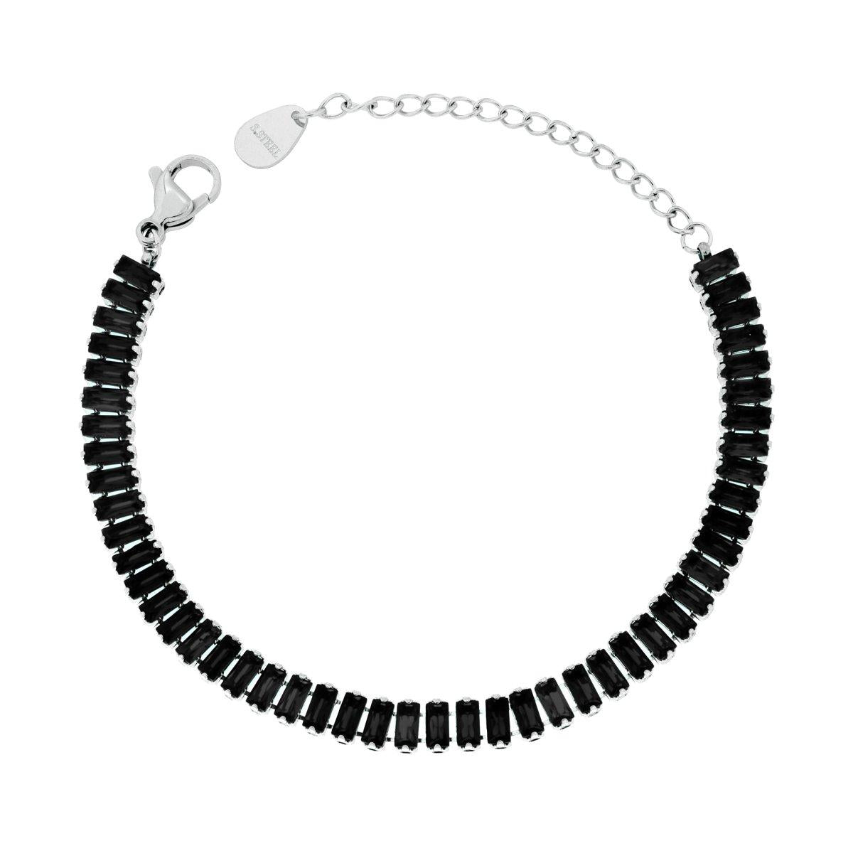 Bracciale Tennis con Crystal Neri Baguette in ACCIAIO <BR>