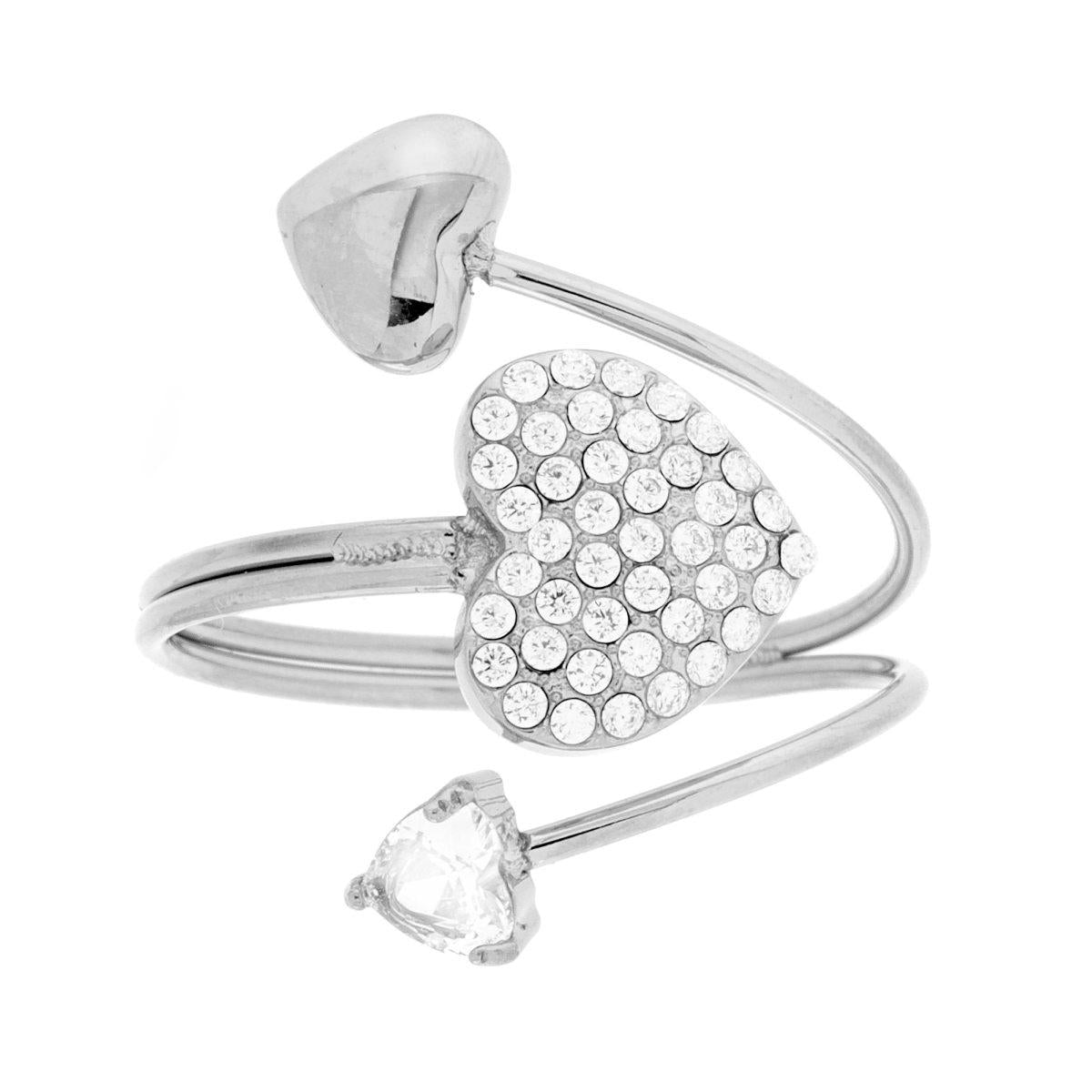 Anello Cuori Contrarie con Crystal Bianchi in ACCIAIO