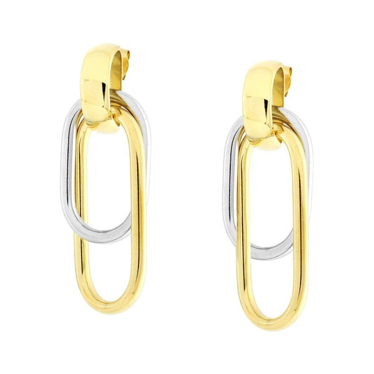 Orecchini con Graffette Ovali Pendenti bicolore in ACCIAIO color Oro<BR>