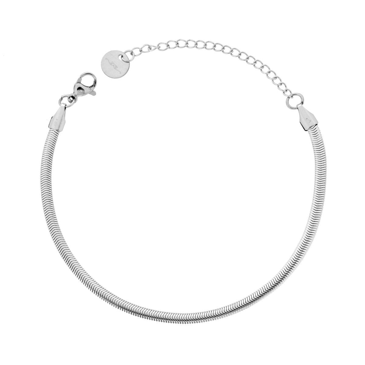 Bracciale Catena Coda di Topo Piatta Diamantata in ACCIAIO<BR>