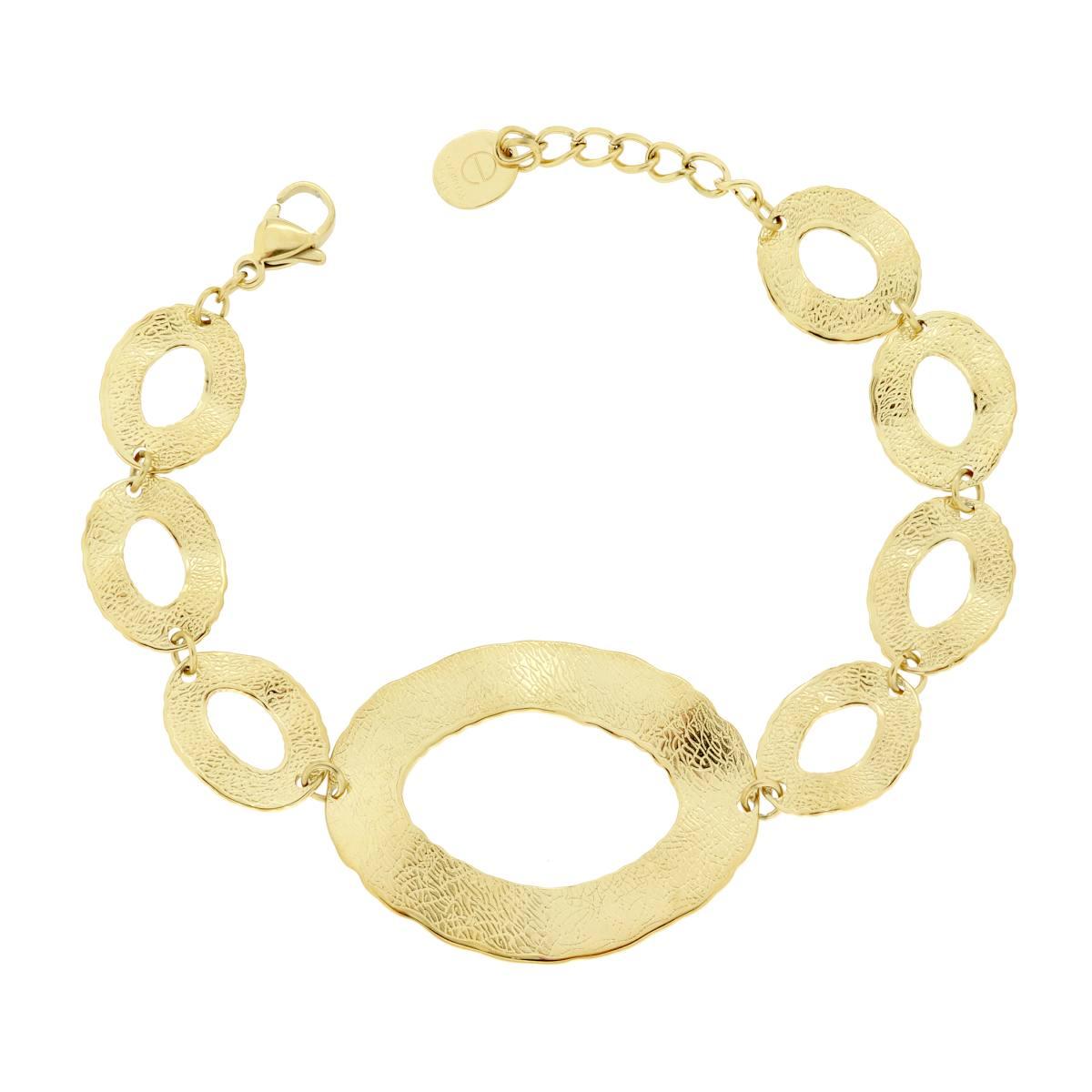 Bracciale Catena con Piastre Ovali Irregolari Diamantate in ACCIAIO color Oro<BR>