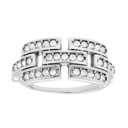 Anello Fascia Catena con Crystal Bianchi in ACCIAIO