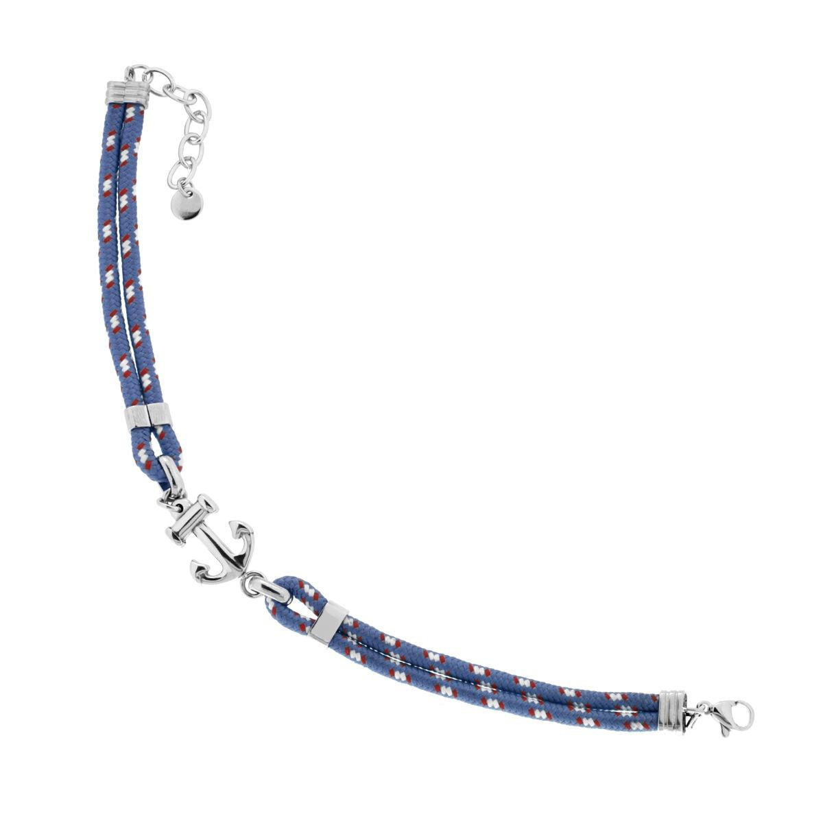 Bracciale Uomo in Cordoncino Nylon Blu con Ancora e accessori in ACCIAIO<BR>