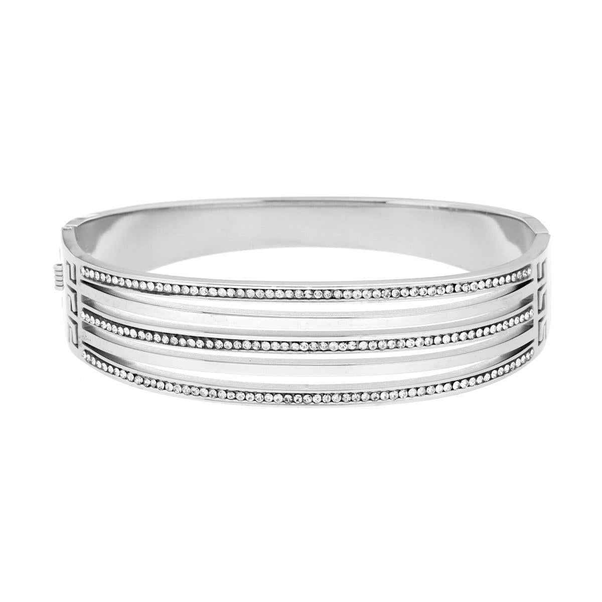 Bracciale Rigido modello Schiava Multifilo con Crystal Bianchi in ACCIAIO<BR>