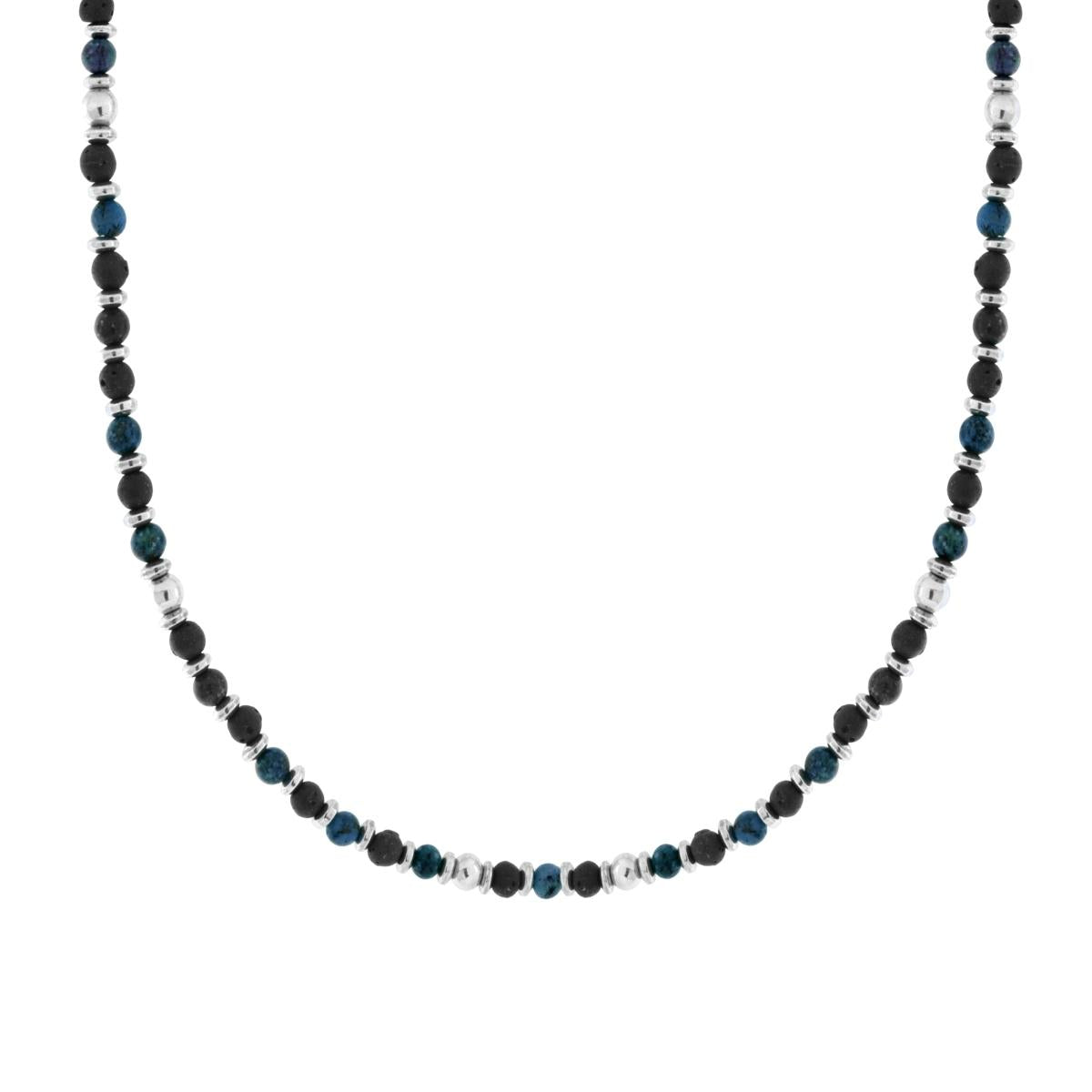 Collana Catena con Anelli e Pietre Tonde Blu in ACCIAIO<BR>