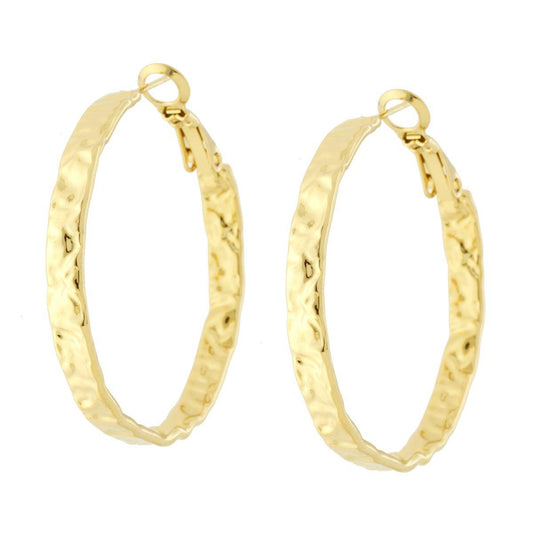 Orecchini Cerchio Fascia Martellata mm 35 in ACCIAIO colore Oro<BR>