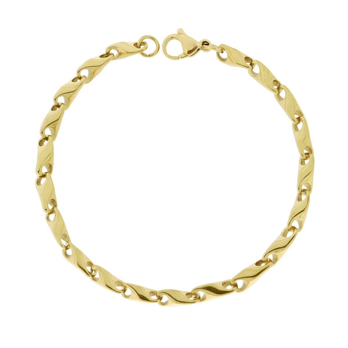 Bracciale Uomo Catena Pesci in ACCIAIO colore Oro<BR>