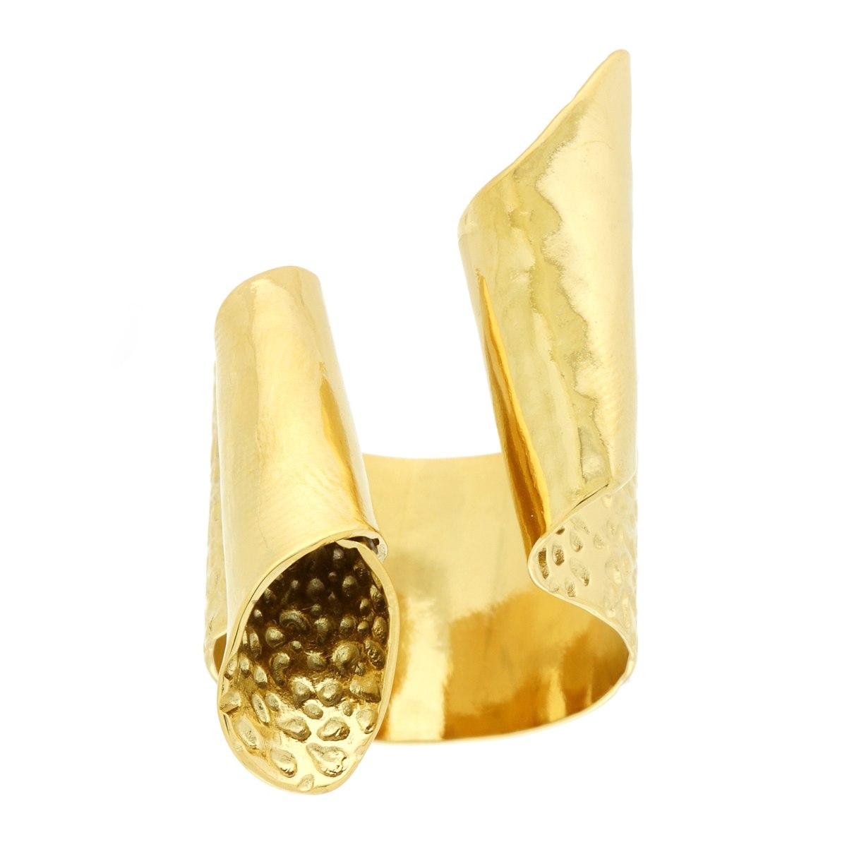 Anello Fascia Scultura Nastro Contrarie in ACCIAIO colore Oro<BR>