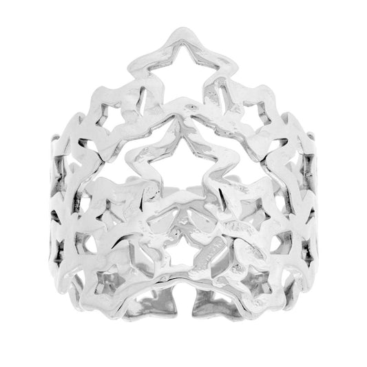 Anello Fascia con Stelle Martellate in ACCIAIO