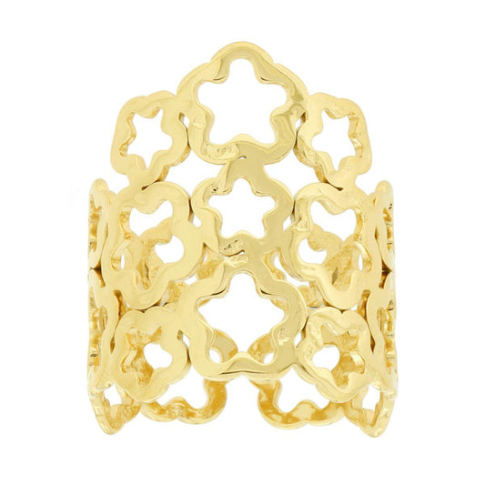 Anello Fascia con Fiori Martellati in ACCIAIO colore Oro<BR>
