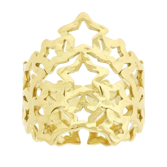 Anello Fascia con Stelle Martellate in ACCIAIO colore Oro<BR>