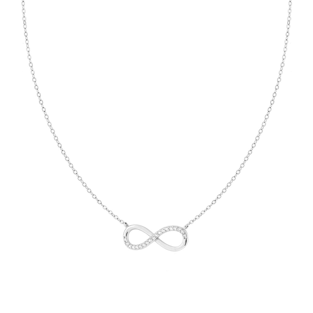 Collana con Infinito e Zirconi Bianchi in ARGENTO 925 Galvanica Rodio